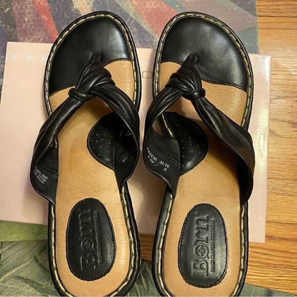 ☘️ Born espadrilles black Leather upper, Wedge Slide Sandal size 9 - Picture 2 of 8